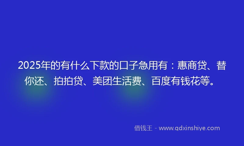 2025年的有什么下款的口子急用有：惠商贷、替你还、拍拍贷、美团生活费、百度有钱花等。