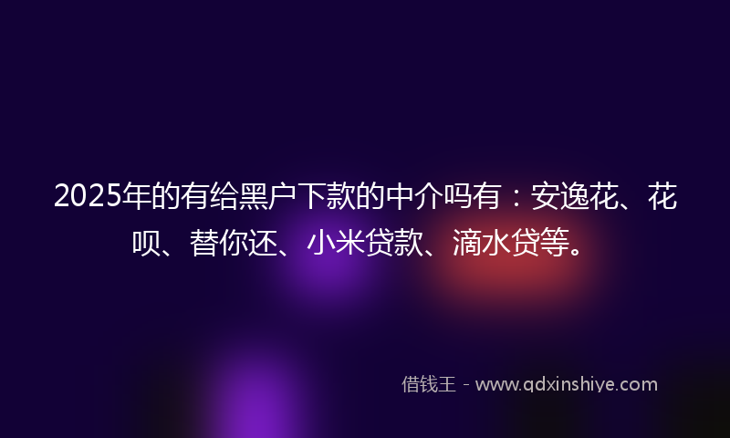 2025年的有给黑户下款的中介吗有：安逸花、花呗、替你还、小米贷款、滴水贷等。