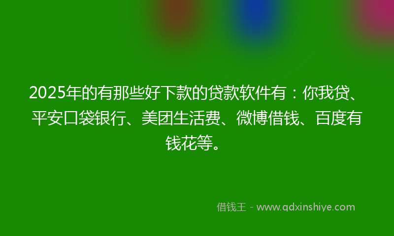 2025年的有那些好下款的贷款软件有：你我贷、平安口袋银行、美团生活费、微博借钱、百度有钱花等。