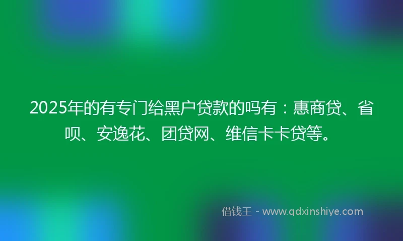 2025年的有专门给黑户贷款的吗有：惠商贷、省呗、安逸花、团贷网、维信卡卡贷等。