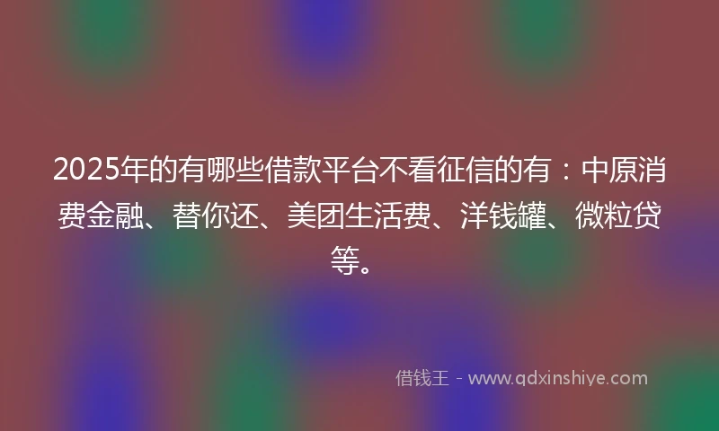 2025年的有哪些借款平台不看征信的有：中原消费金融、替你还、美团生活费、洋钱罐、微粒贷等。