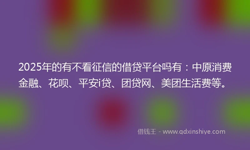 2025年的有不看征信的借贷平台吗有：中原消费金融、花呗、平安i贷、团贷网、美团生活费等。