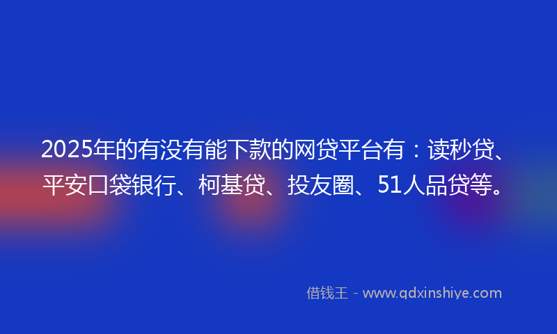 2025年的有没有能下款的网贷平台有：读秒贷、平安口袋银行、柯基贷、投友圈、51人品贷等。