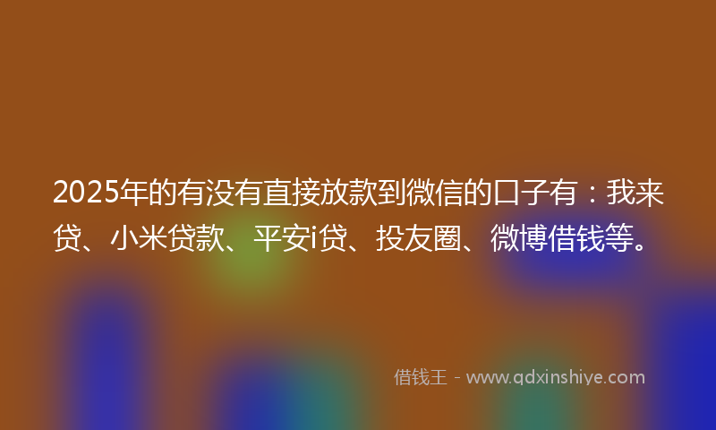 2025年的有没有直接放款到微信的口子有：我来贷、小米贷款、平安i贷、投友圈、微博借钱等。