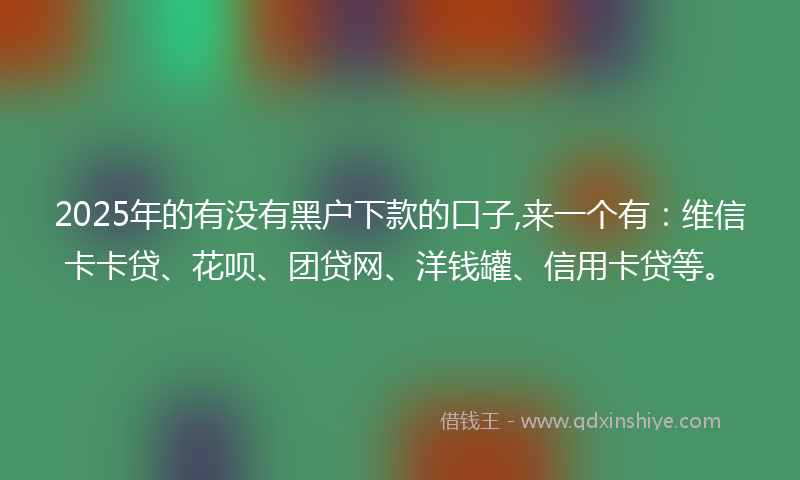2025年的有没有黑户下款的口子,来一个有：维信卡卡贷、花呗、团贷网、洋钱罐、信用卡贷等。