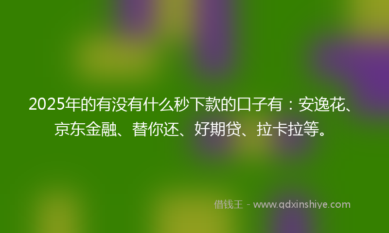 2025年的有没有什么秒下款的口子有:安逸花、京东金融、替你还、好期贷、拉卡拉等。