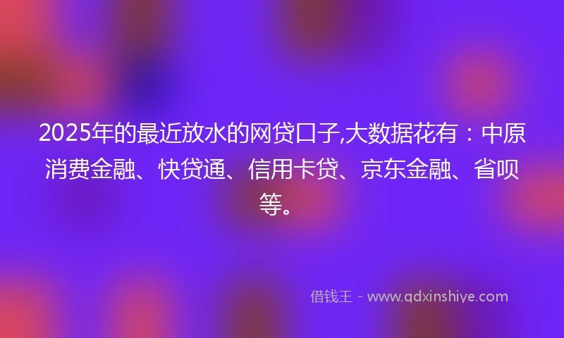 2025年的最近放水的网贷口子,大数据花有：中原消费金融、快贷通、信用卡贷、京东金融、省呗等。