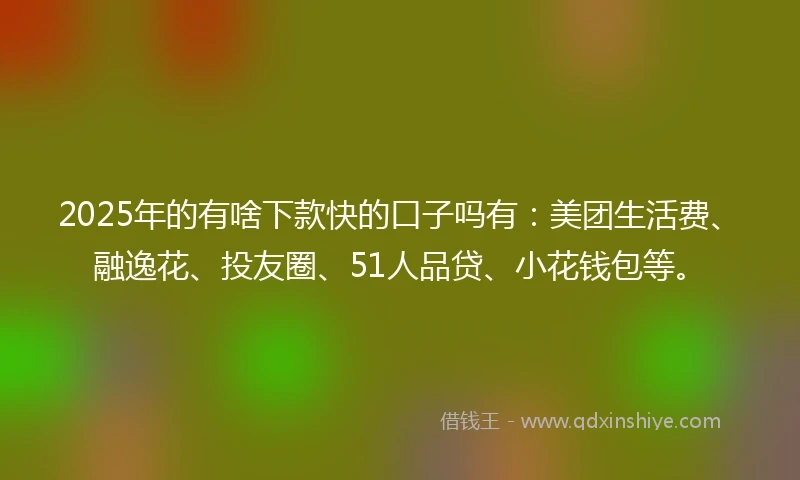 2025年的有啥下款快的口子吗有：美团生活费、融逸花、投友圈、51人品贷、小花钱包等。