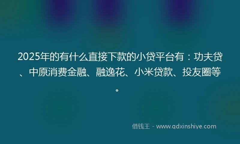 2025年的有什么直接下款的小贷平台有：功夫贷、中原消费金融、融逸花、小米贷款、投友圈等。