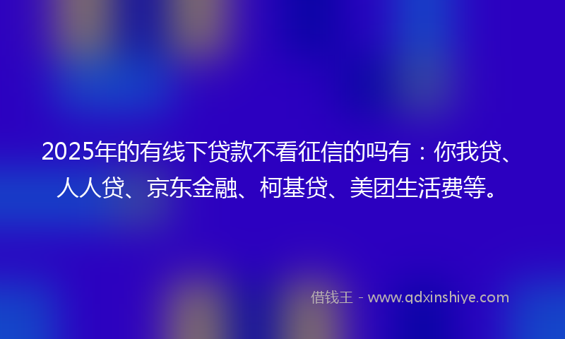 2025年的有线下贷款不看征信的吗有：你我贷、人人贷、京东金融、柯基贷、美团生活费等。