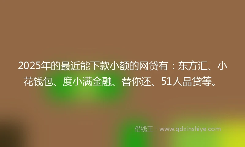 2025年的最近能下款小额的网贷有：东方汇、小花钱包、度小满金融、替你还、51人品贷等。