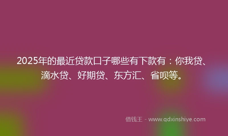 2025年的最近贷款口子哪些有下款有：你我贷、滴水贷、好期贷、东方汇、省呗等。