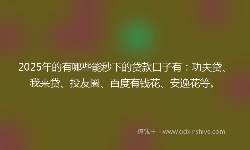2025年的有哪些能秒下的贷款口子有：功夫贷、我来贷、投友圈、百度有钱花、安逸花等。