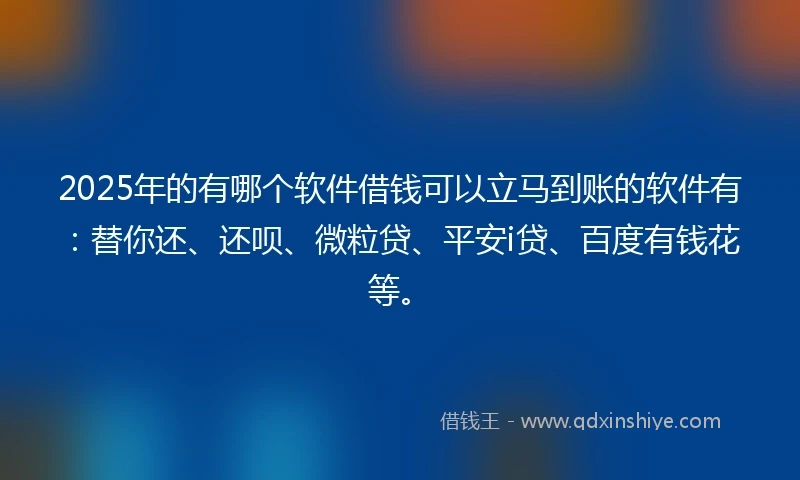 2025年的有哪个软件借钱可以立马到账的软件有：替你还、还呗、微粒贷、平安i贷、百度有钱花等。