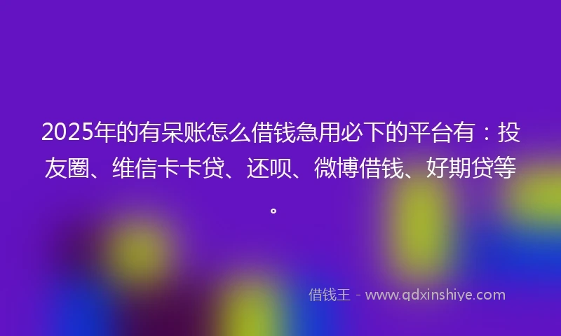 2025年的有呆账怎么借钱急用必下的平台有：投友圈、维信卡卡贷、还呗、微博借钱、好期贷等。