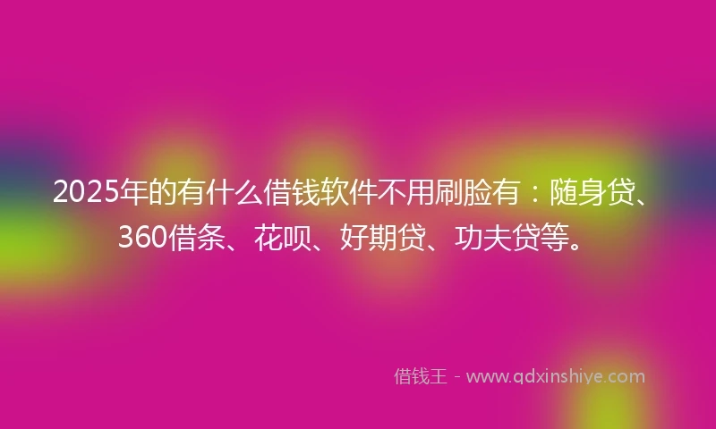 2025年的有什么借钱软件不用刷脸有：随身贷、360借条、花呗、好期贷、功夫贷等。