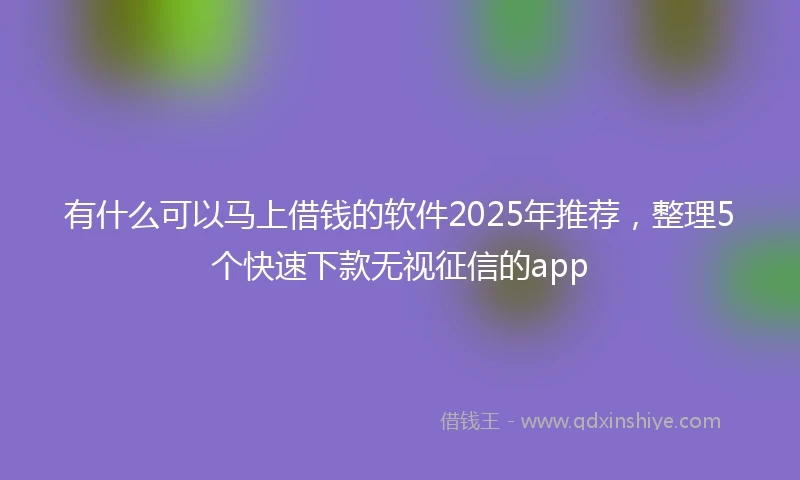 有什么可以马上借钱的软件2025年推荐，整理5个快速下款无视征信的app