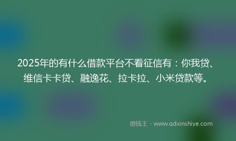 2025年的有什么借款平台不看征信有：你我贷、维信卡卡贷、融逸花、拉卡拉、小米贷款等。