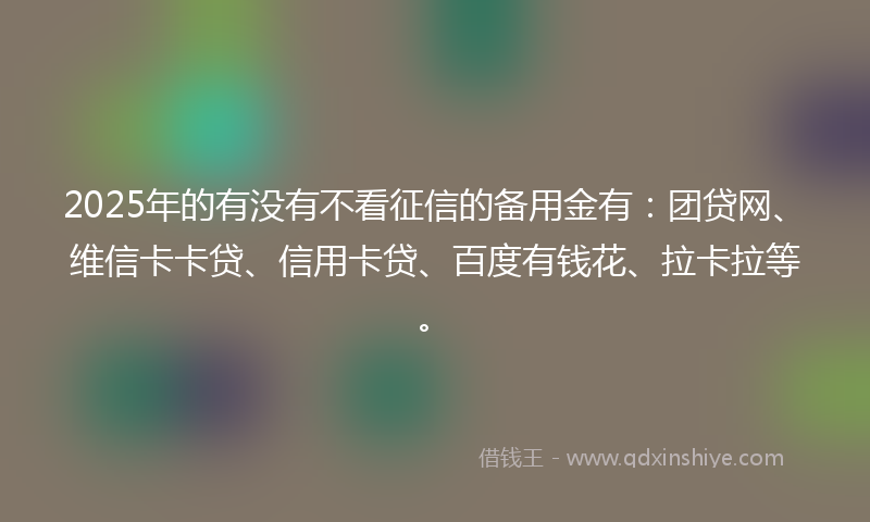 2025年的有没有不看征信的备用金有：团贷网、维信卡卡贷、信用卡贷、百度有钱花、拉卡拉等。