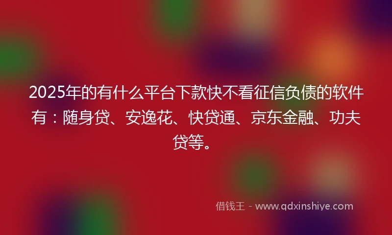 2025年的有什么平台下款快不看征信负债的软件有：随身贷、安逸花、快贷通、京东金融、功夫贷等。