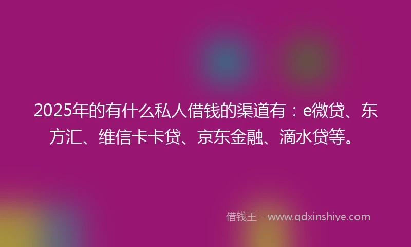 2025年的有什么私人借钱的渠道有：e微贷、东方汇、维信卡卡贷、京东金融、滴水贷等。