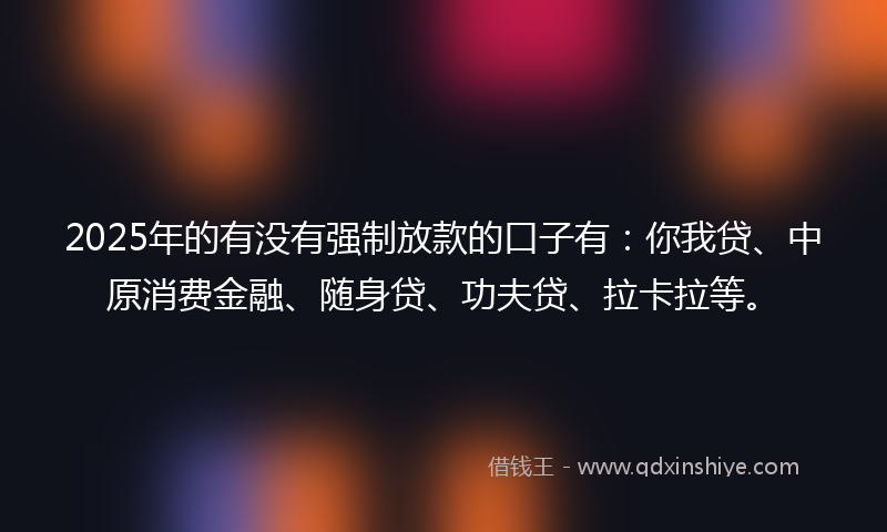 2025年的有没有强制放款的口子有：你我贷、中原消费金融、随身贷、功夫贷、拉卡拉等。