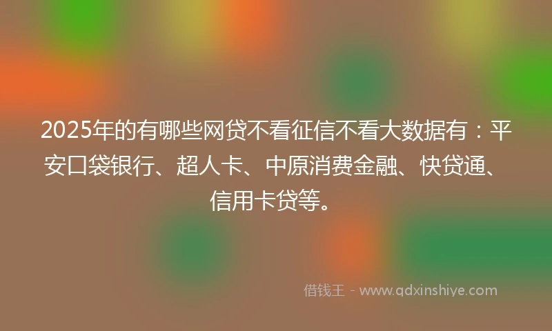 2025年的有哪些网贷不看征信不看大数据有：平安口袋银行、超人卡、中原消费金融、快贷通、信用卡贷等。
