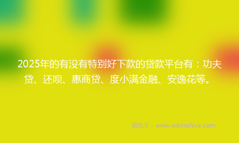 2025年的有没有特别好下款的贷款平台有：功夫贷、还呗、惠商贷、度小满金融、安逸花等。