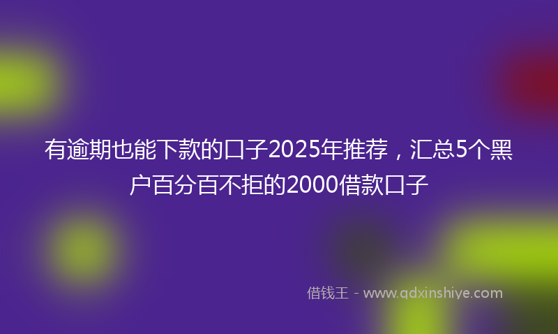 有逾期也能下款的口子2025年推荐，汇总5个黑户百分百不拒的2000借款口子