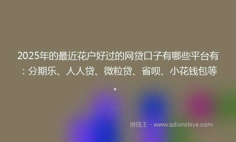 2025年的最近花户好过的网贷口子有哪些平台有:分期乐、人人贷、微粒贷、省呗、小花钱包等。