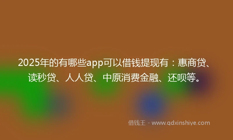 2025年的有哪些app可以借钱提现有：惠商贷、读秒贷、人人贷、中原消费金融、还呗等。
