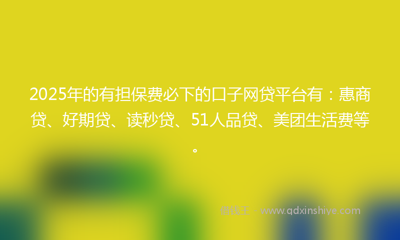 2025年的有担保费必下的口子网贷平台有：惠商贷、好期贷、读秒贷、51人品贷、美团生活费等。