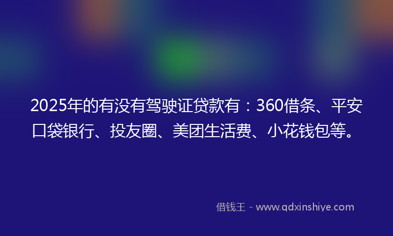 2025年的有没有驾驶证贷款有：360借条、平安口袋银行、投友圈、美团生活费、小花钱包等。