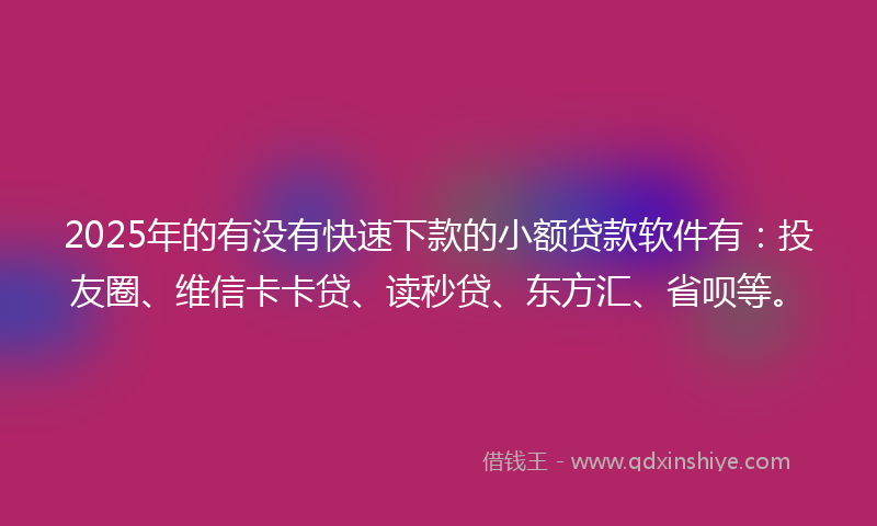 2025年的有没有快速下款的小额贷款软件有：投友圈、维信卡卡贷、读秒贷、东方汇、省呗等。