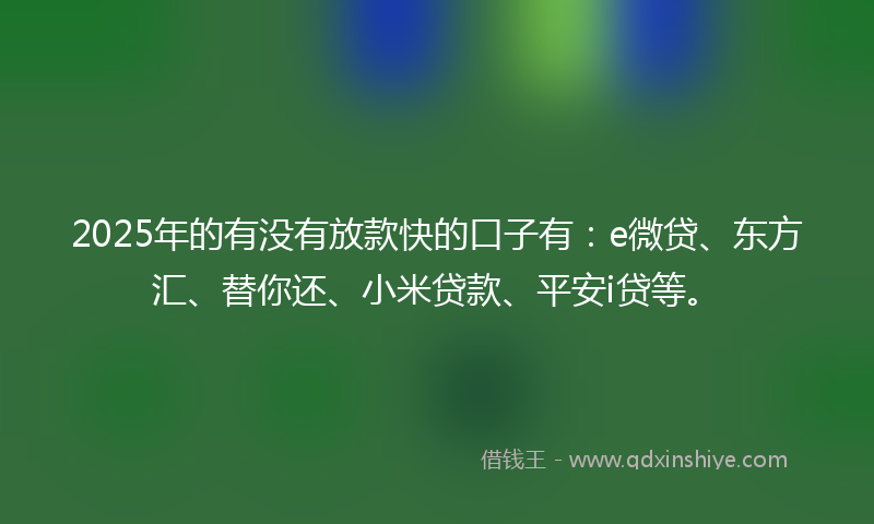 2025年的有没有放款快的口子有：e微贷、东方汇、替你还、小米贷款、平安i贷等。
