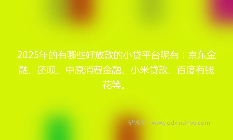 2025年的有哪些好放款的小贷平台呢有：京东金融、还呗、中原消费金融、小米贷款、百度有钱花等。