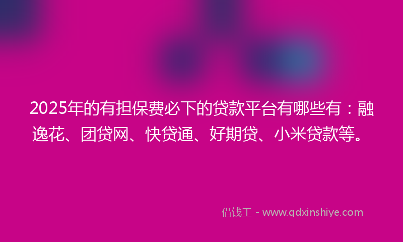 2025年的有担保费必下的贷款平台有哪些有：融逸花、团贷网、快贷通、好期贷、小米贷款等。