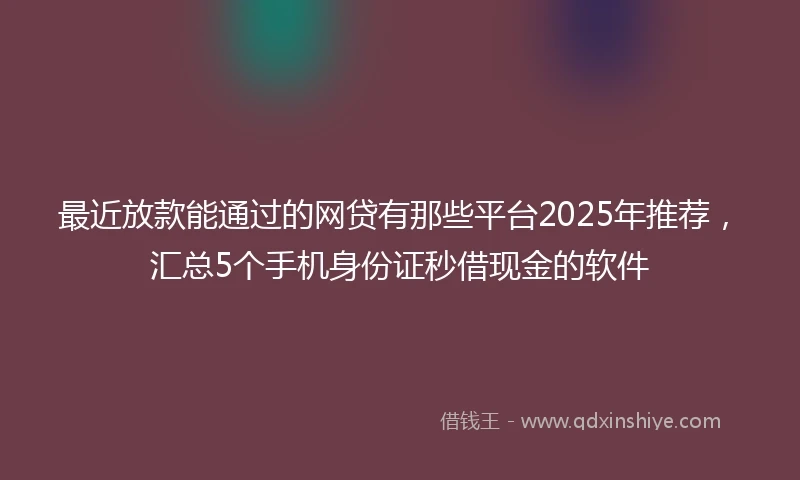 最近放款能通过的网贷有那些平台2025年推荐，汇总5个手机身份证秒借现金的软件