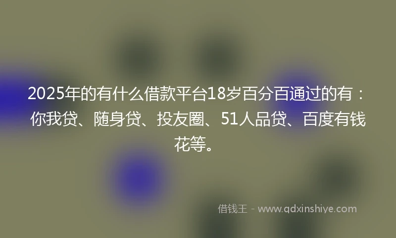 2025年的有什么借款平台18岁百分百通过的有：你我贷、随身贷、投友圈、51人品贷、百度有钱花等。