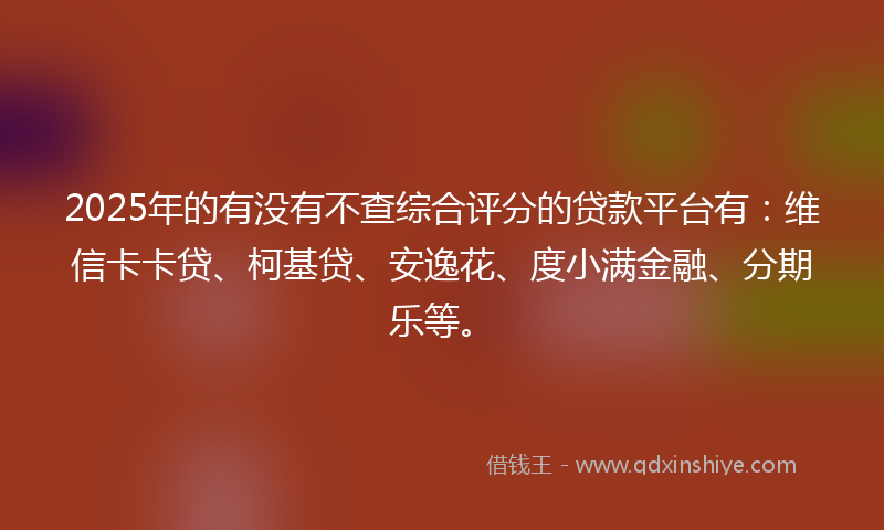 2025年的有没有不查综合评分的贷款平台有：维信卡卡贷、柯基贷、安逸花、度小满金融、分期乐等。