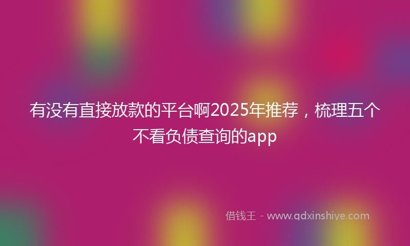 有没有直接放款的平台啊2025年推荐，梳理五个不看负债查询的app