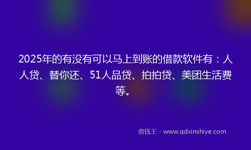 2025年的有没有可以马上到账的借款软件有：人人贷、替你还、51人品贷、拍拍贷、美团生活费等。