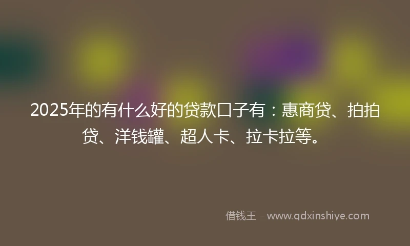 2025年的有什么好的贷款口子有：惠商贷、拍拍贷、洋钱罐、超人卡、拉卡拉等。