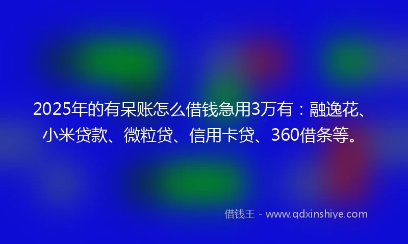 2025年的有呆账怎么借钱急用3万有：融逸花、小米贷款、微粒贷、信用卡贷、360借条等。