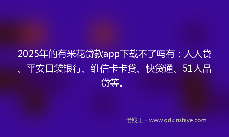 2025年的有米花贷款app下载不了吗有：人人贷、平安口袋银行、维信卡卡贷、快贷通、51人品贷等。