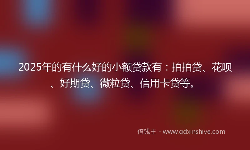 2025年的有什么好的小额贷款有：拍拍贷、花呗、好期贷、微粒贷、信用卡贷等。