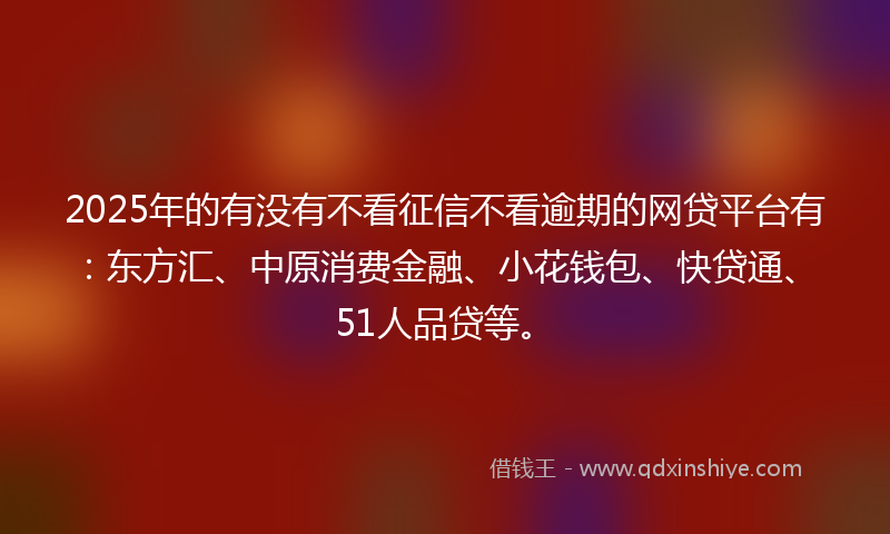 2025年的有没有不看征信不看逾期的网贷平台有：东方汇、中原消费金融、小花钱包、快贷通、51人品贷等。