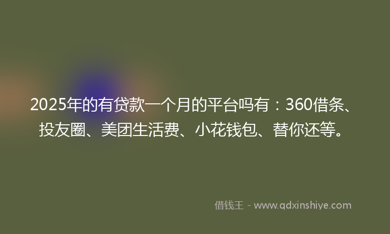 2025年的有贷款一个月的平台吗有：360借条、投友圈、美团生活费、小花钱包、替你还等。