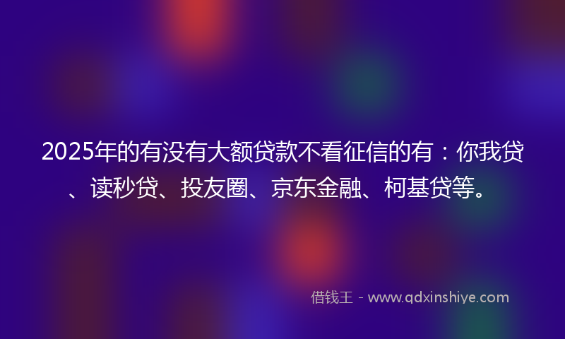 2025年的有没有大额贷款不看征信的有：你我贷、读秒贷、投友圈、京东金融、柯基贷等。