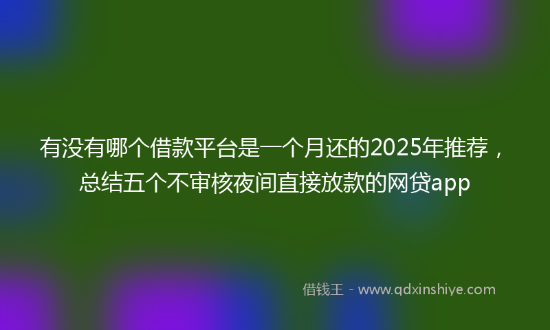 有没有哪个借款平台是一个月还的2025年推荐，总结五个不审核夜间直接放款的网贷app